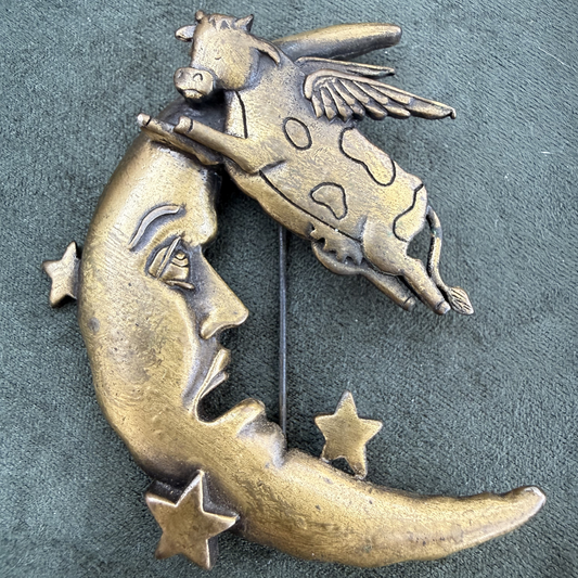 Vintage JJ “Cow Jumping Over the Moon” Celestial Brooch