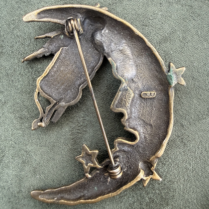 Vintage JJ “Cow Jumping Over the Moon” Celestial Brooch